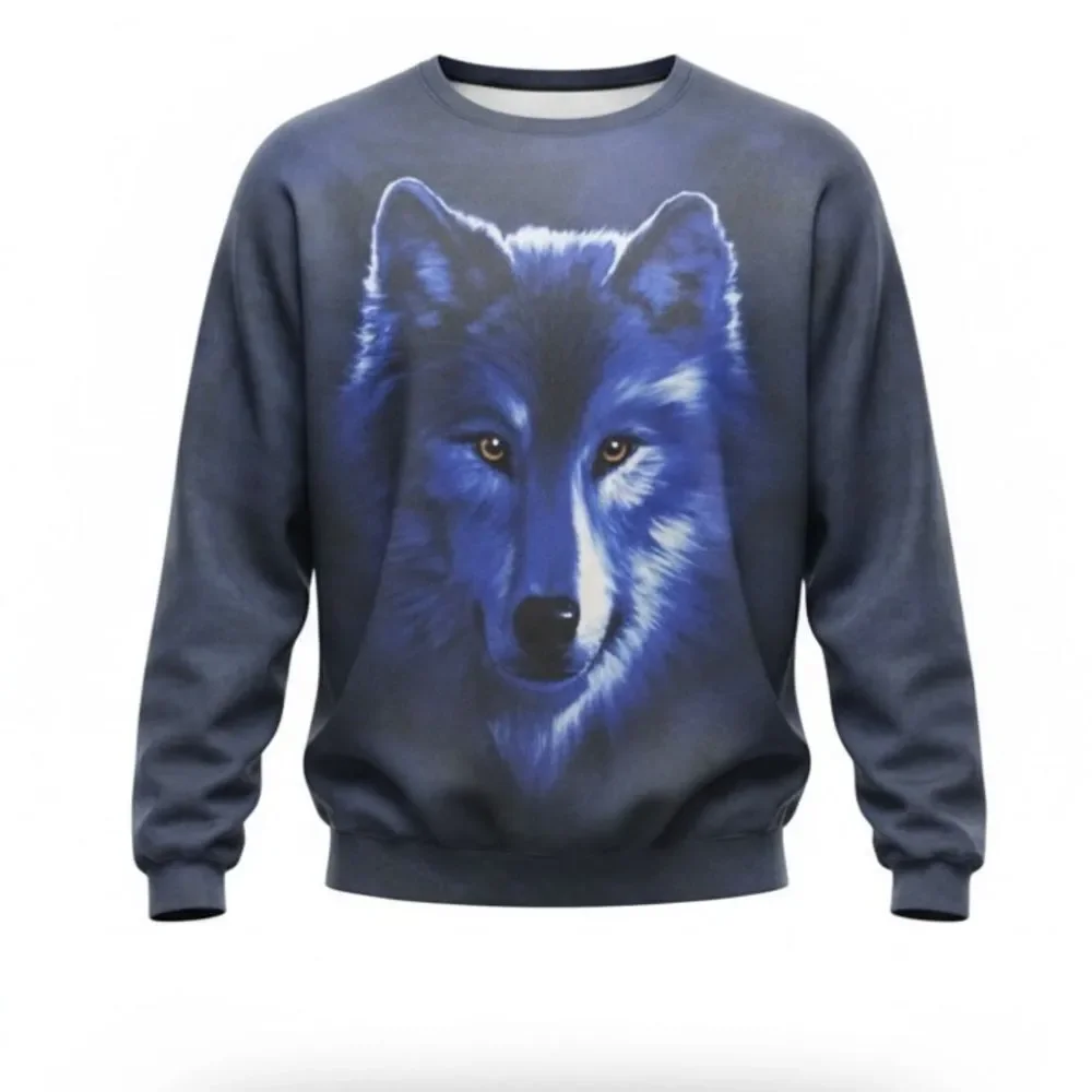 NWT Unisex Blue Graphic Fox Face Sweatshirt- Size 3XL